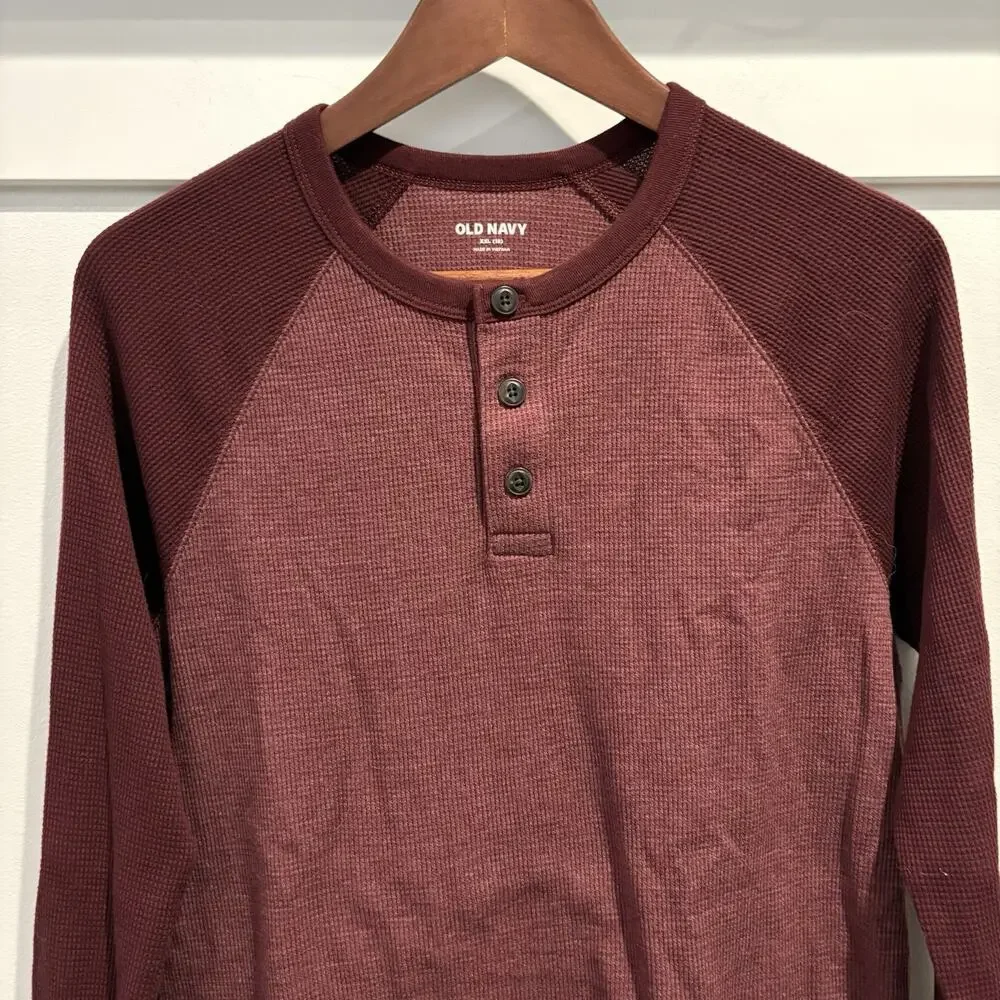 Old Navy Henley Shirt Boys XXL 18 Burgundy Red Waffle Thermal Long Sleeve